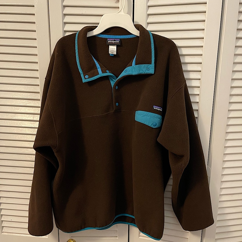 Brown & Teal Patagonia Synchilla Snap-T Fleece Pullover